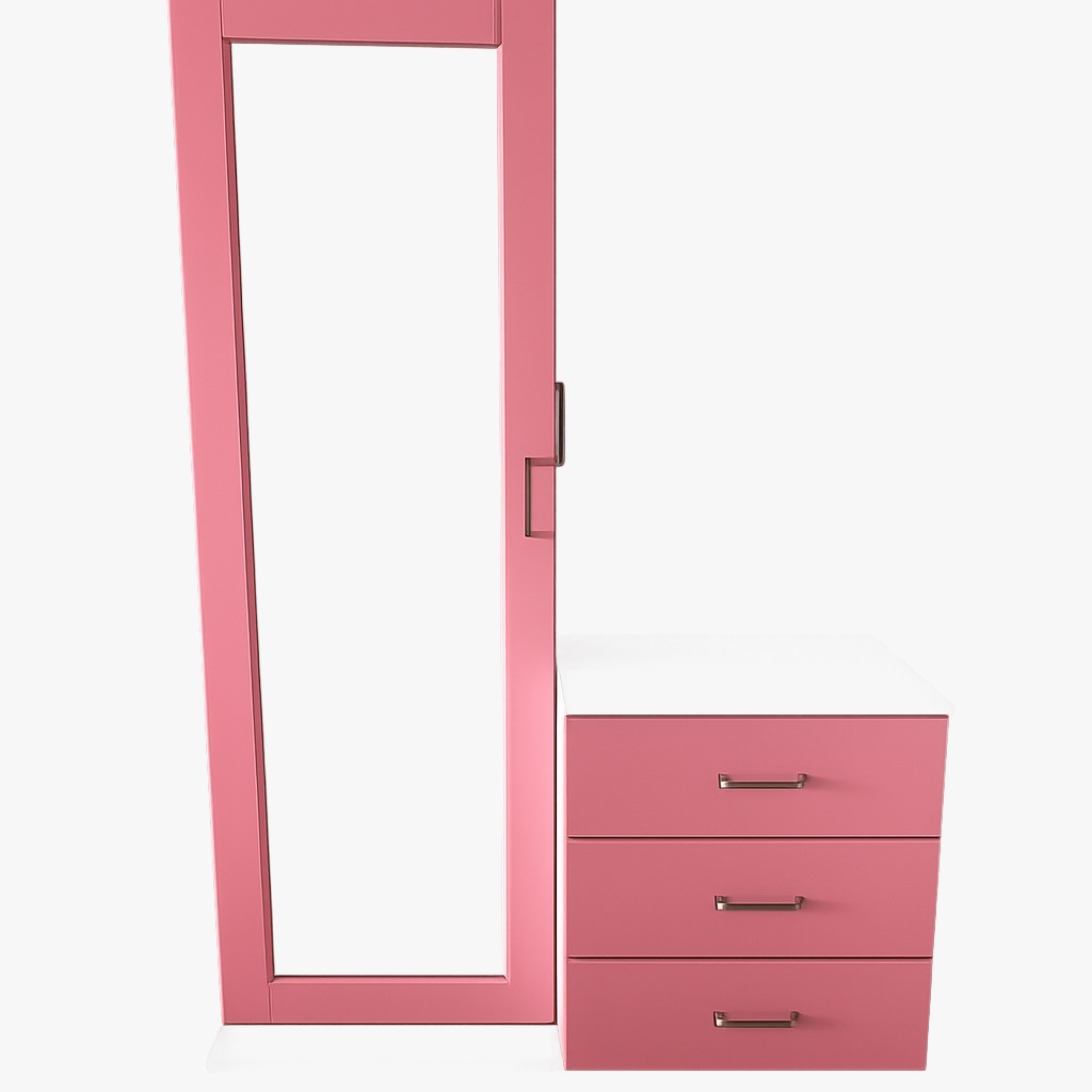 Shaped Dressing Table with Mirror, Drawers & Shelves
